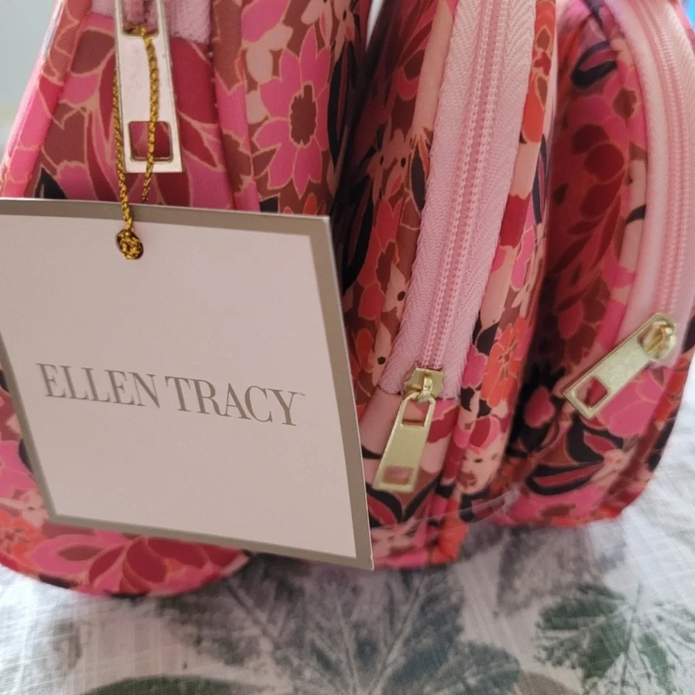 Ellen Tracy Pink Floral Cosmetic Bag Trio